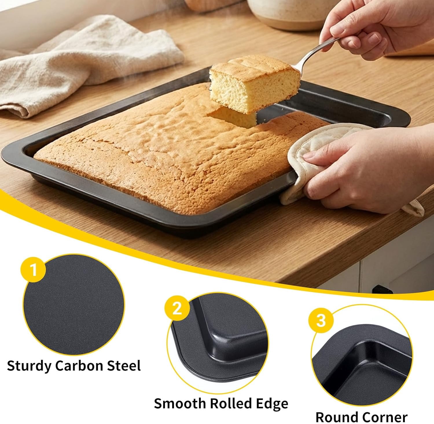 Cookie Sheets for Baking, 2 Pack 13x9 Inch Black Baking Pans Tray, Nonstick Carbon Steel Cookie Pan Sheet for Oven Roll Cake Brownie, Cooking, Roasting, Serving