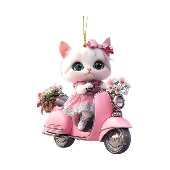 Goowood Cat Keychain for Valentines Day Acrylic Motorcycle Keyring with Adorable Backpack Charm Pink for Cat Lovers