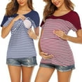 thumbnail image 2 of Youmylove Women Maternity T-Shirt Short Sleeve Crew Neck Striped Printed Nursed Tops Tee Shirts For Breastfeeding 2-Pack Pregnant, 2 of 9