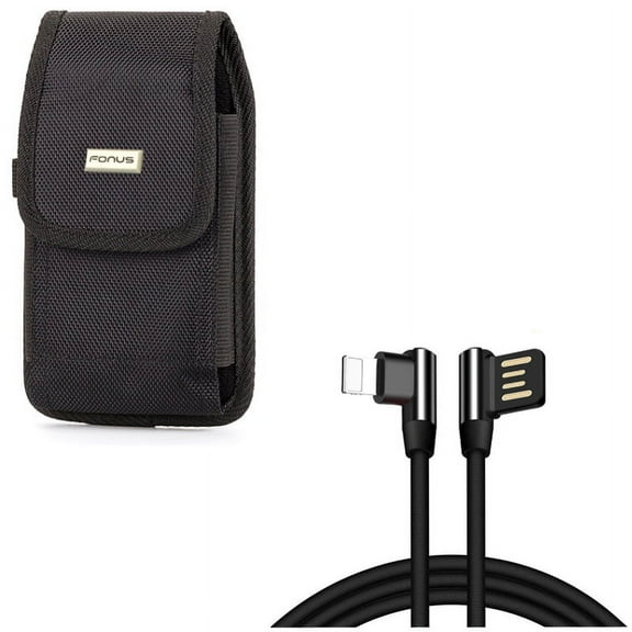Case Belt Clip w Angle USB Cable for iPhone 8/7/6S/6 - Swivel Holster Rugged Cover Pouch, 10ft Charger Cord Power Wire Sync for iPhone 8/7/6S/6 Models