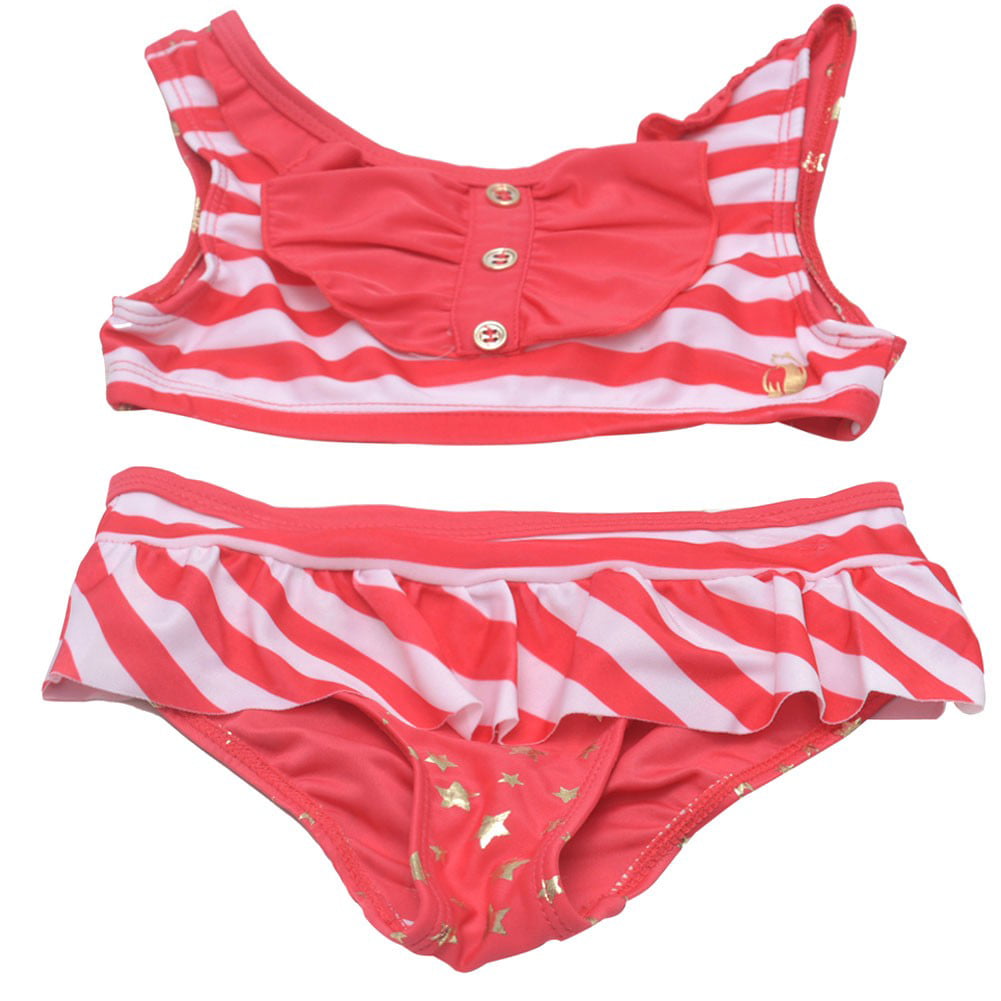 Rugged Bear - Little Girls Red Sailor Stripe Gold Star 2 Pc Bikini ...