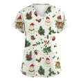 thumbnail image 2 of Garbnen Scrub Tops Merry Christmas Scrubs for Women Tops Short Sleeve V Neck Xmas Elk Print Nurse Uniforms with Pockets, 2 of 6