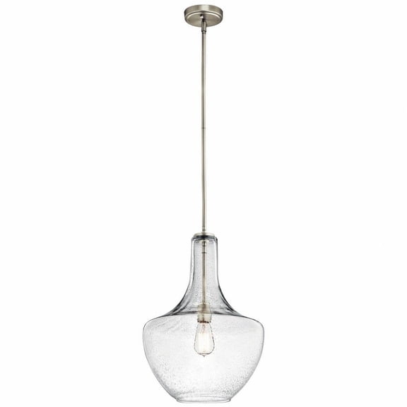 1 Light Contemporary Large Bell Shade Pendant Light Fixture with Clear Glass-Brushed Nickel Finish-Clear Seedy Glass Color Bailey Street Home