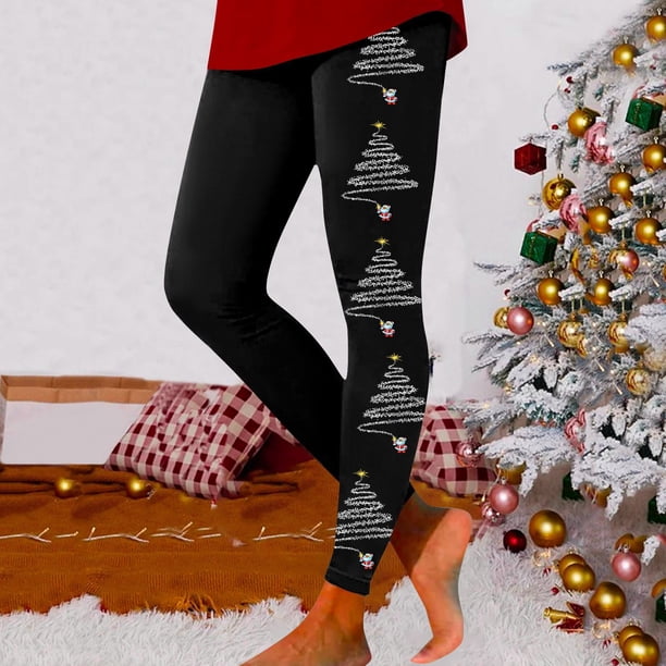 WILLBEST Pantalones Casuales elegantes para Mujer: Leggings de Cintura Alta con Estampado Navideño para Levantamiento de Pesas, Yoga y Uso Diario. Chica