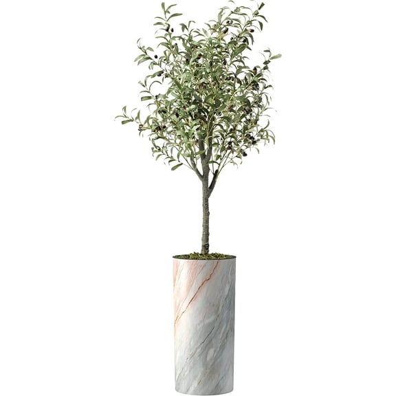 Artificial Tree in Modern Granite Effect Planter, Fake Olive Silk Tree for Indoor and Outdoor Home Decoration - 68" Overall Tall (Plant Pot Plus Tree)