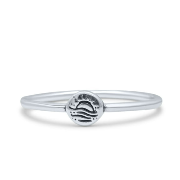 Ocean Engraved Oxidized Sunset Beach Minimalist Ring Band 925 Sterling Silver Size 4
