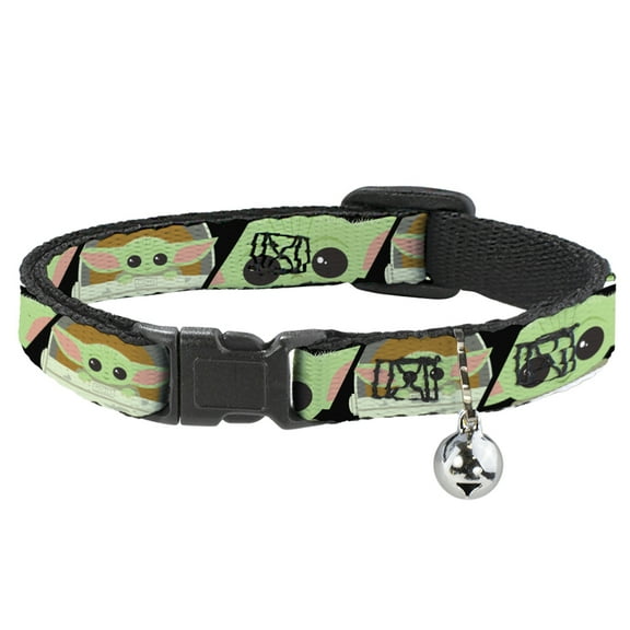 Star Wars Breakaway Cat Collar With Bell, Plastic Clip, Easy Adjustable, Star Wars The Child Chibi Face Blocks Black, 8.5 to 12 Inches 0.5 Inch Wide