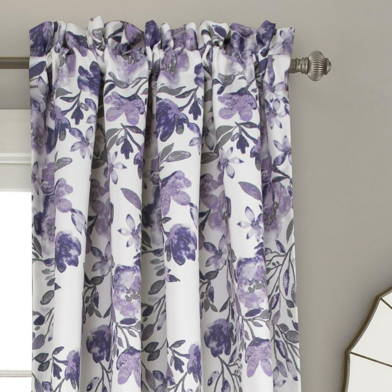 Lush Decor Navy/White Floral Rod Pocket Room Darkening Curtain