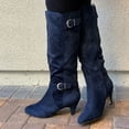 thumbnail image 2 of jsaierl Fashion Womens Leather Knee-High Buckle Zipper Shoe Cowboy Low-heeled Knigh Boot, 2 of 7
