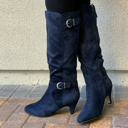 

Fashion Womens Leather Knee-High Buckle Zipper Shoe Cowboy Low-heeled Knigh Boot