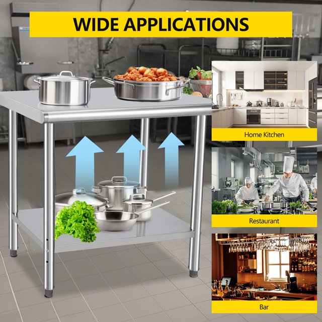 GloryStar Poste de Travail de Table de Travail Commercial en Acier Inoxydable Robuste, Îlot de Cuisine en Acier Inoxydable Argenté, Table de Travail de Cuisine