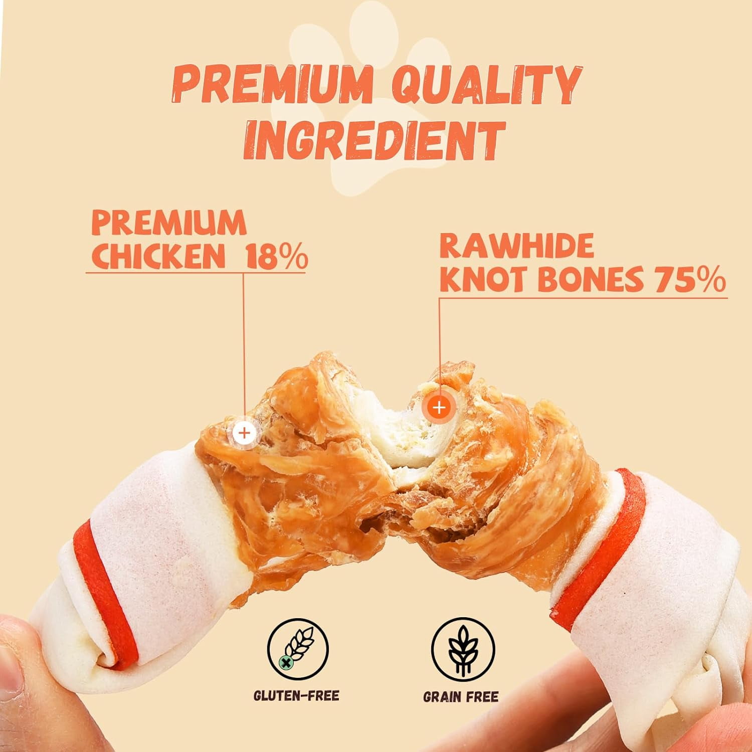 (2 pack) Pawmate Rawhide Dog Bone, Chicken Wrapped 6.5" Knotted Bones, Long-Lasting Chews for Large Dogs, 4 Count