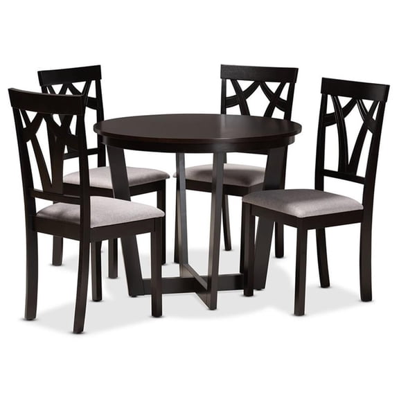 Baxton Studio Telma Grey and Dark Brown Finished Wood 5-Piece Dining Set