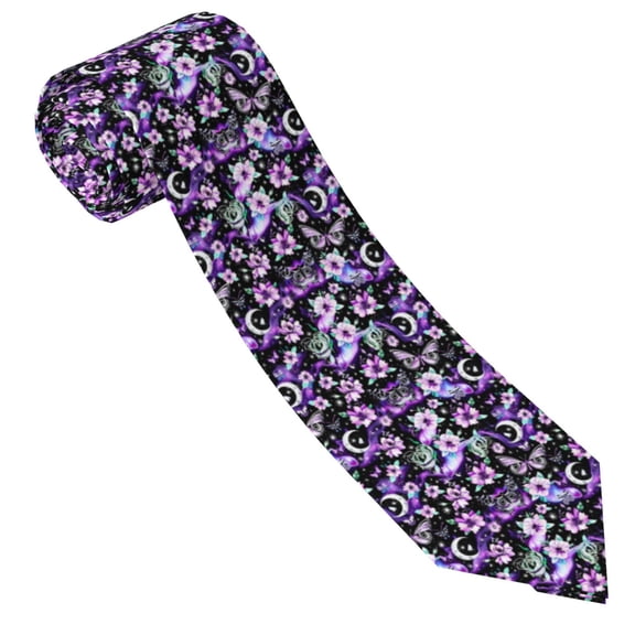 Xecao Pink purple rainbow flower butterfly Print Tie For Men Necktie Woven Jacquard Neck Ties,Classic Men's Tie