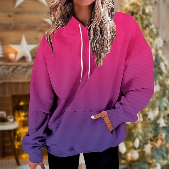 Black and Friday Deals Clearance Viikei Hoodies for Women Plus Size Sweatshirt for Women Women's Fashion Gradient Loose Casual Long Sleeve Hoodie Sweater Tops