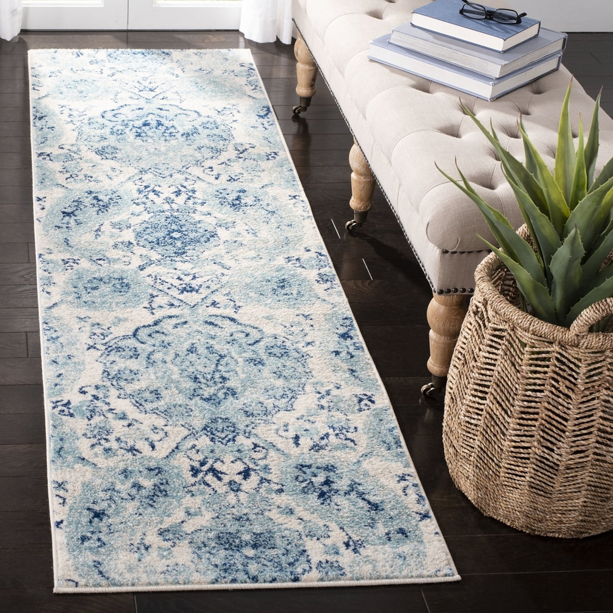 SAFAVIEH Madison Hope Floral Paisley Runner Rug, Cream/Turquoise, 2'3" x 22'