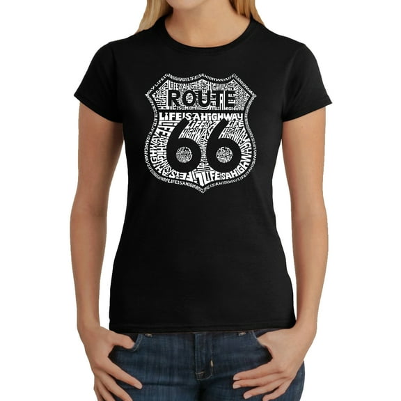 LA Pop Art Women's Word Art T-Shirt - Route 66 - Life is a Highway