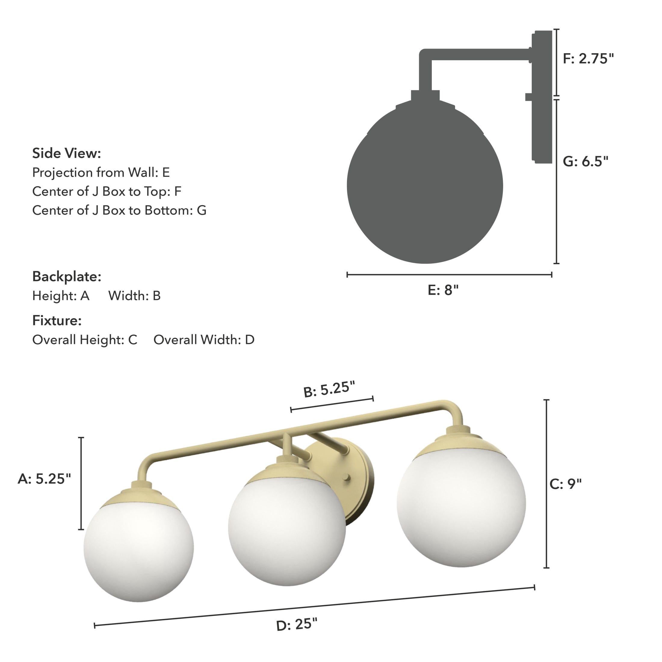 Hunter - Hepburn 3-light Modern Brass, Medium Size Vanity Light, Dimmable, Modern Style, for Bedrooms, Dining, Living Rooms - 19177