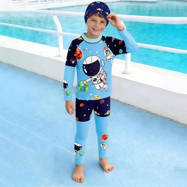 Odeerbi 3-14 Años Niños 2 Piezas de Manga Larga Rash Guard Conjunto Dibujos Animados Impresión Upf 50 + Traje de Baño de Surf Seco Rápido Con Pantalones Cortos