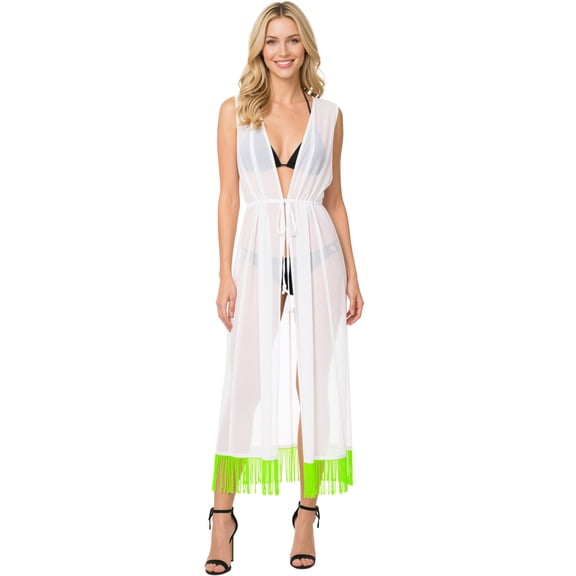 HAPPY BAY Women's Open Front Oversized Duster Kimono Cardigan M-L Ice snow_AB880