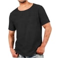 thumbnail image 2 of BRGZLK Men's Linen T-Shirts Solid Color Crewneck Short Sleeve Lightweight Loose Basic Tees Casual Plain Tops with Pocket for Summer Black XXL, 2 of 6