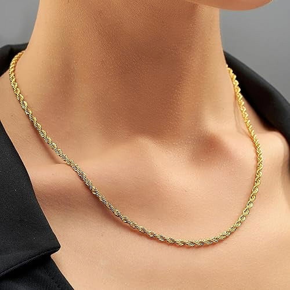 LIFETIME JEWELRY 3mm Rope Chain Necklace 24k Real Gold Plated-Women and Men (24 mm)