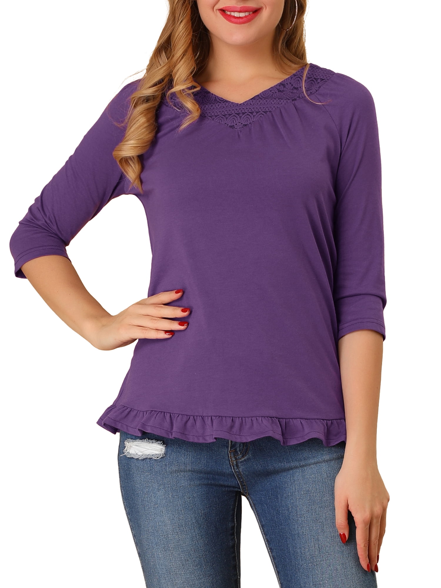 Allegra K Allegra K Junior S V Neck Tiered Lace Ruffle 3 4 Sleeve Layered Blouse Walmart Com Walmart Com