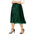 thumbnail image 4 of Agnes Orinda Women's Plus Size Elastic Waist Metallic Velvet Pleated Midi Skirt 4X Dark Green, 4 of 7