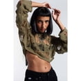 thumbnail image 2 of Whataatahia Top corto de punto para mujer, blusa holgada de verano con cuello redondo y manga larga, blusa calada de punto para mujer OD verde L, 2 of 8