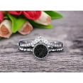 thumbnail image 2 of 2 Carat Round Cut Black Diamond Moissanite Engagement Ring with V-Shaped Wedding Band 10k White Gold Art Deco Bridal Set Anniversary Gift, 2 of 5