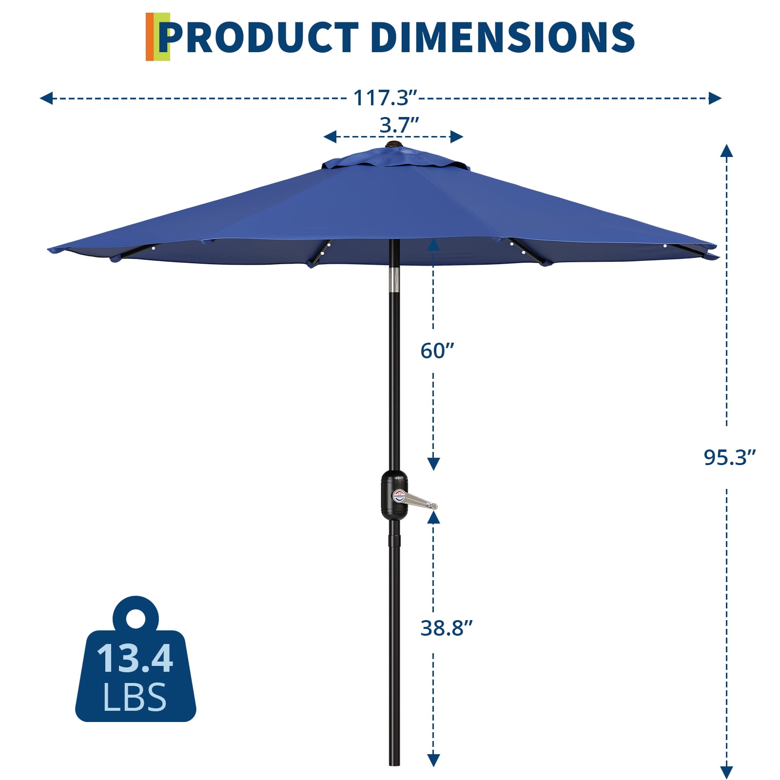10 Ft Patio Umbrella With Solar Lights, 8 Sturdy Ribs, Table Umbrella with Push Button Tilt and Crank, UV Protection Waterproof, for Garden, Backyard, Poolside