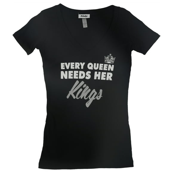 Rinky Womens Every Queen Needs Her Kings Graphic T-Shirt, Black, Small