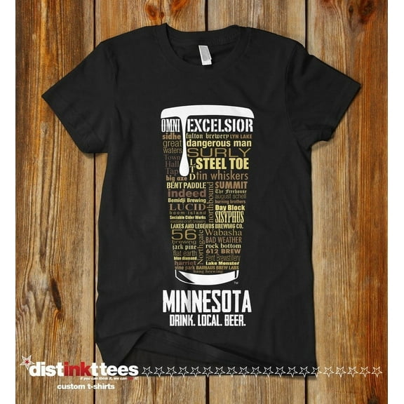 Minnesota Beer Shirt - Black, Small | State Typography Print Beer Lover Gift