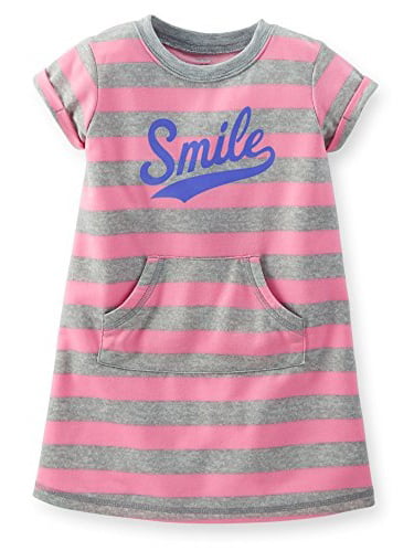Carters Little Girls Striped Nightgown Pink/Grey, 2-3 Youth