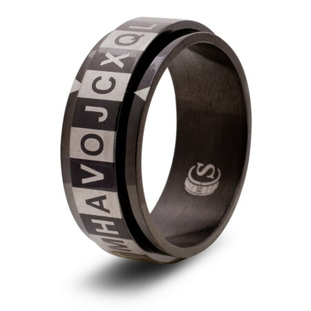 CritSuccess Alphabet Dice Ring with 26 sided Die Spinner with Letters (Size 6.5 - Stainless Steel - Black)