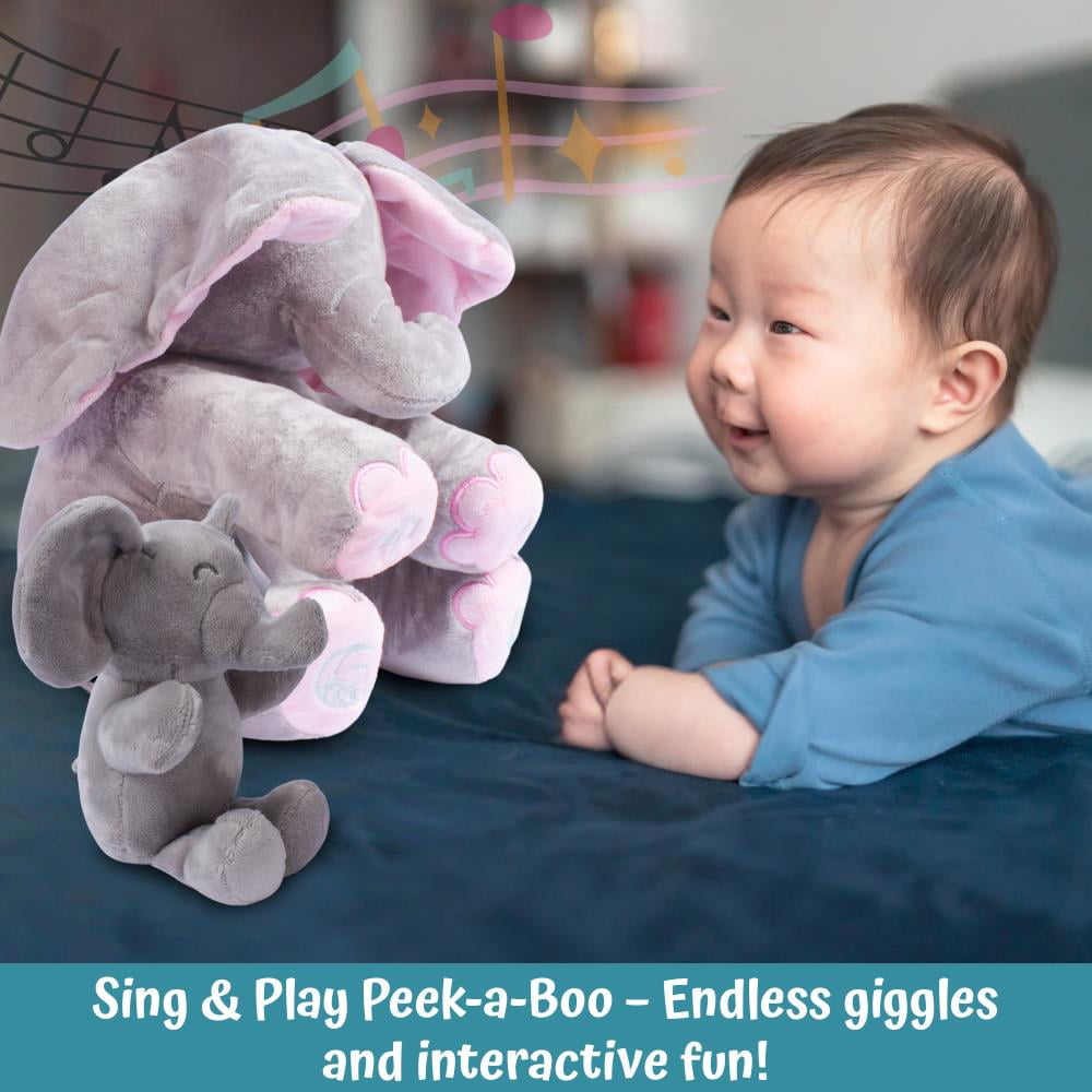 Stuffed Elephant Set - Kaia Interactive Musical Peek-A-Boo Elephant Stuffed Animal Toy & Soft Plush Baby Elephant, Gift for Birthday, Baptism, Baby Shower, Stuffed Toy for Toddlers & Kids, Ages 0 -Up