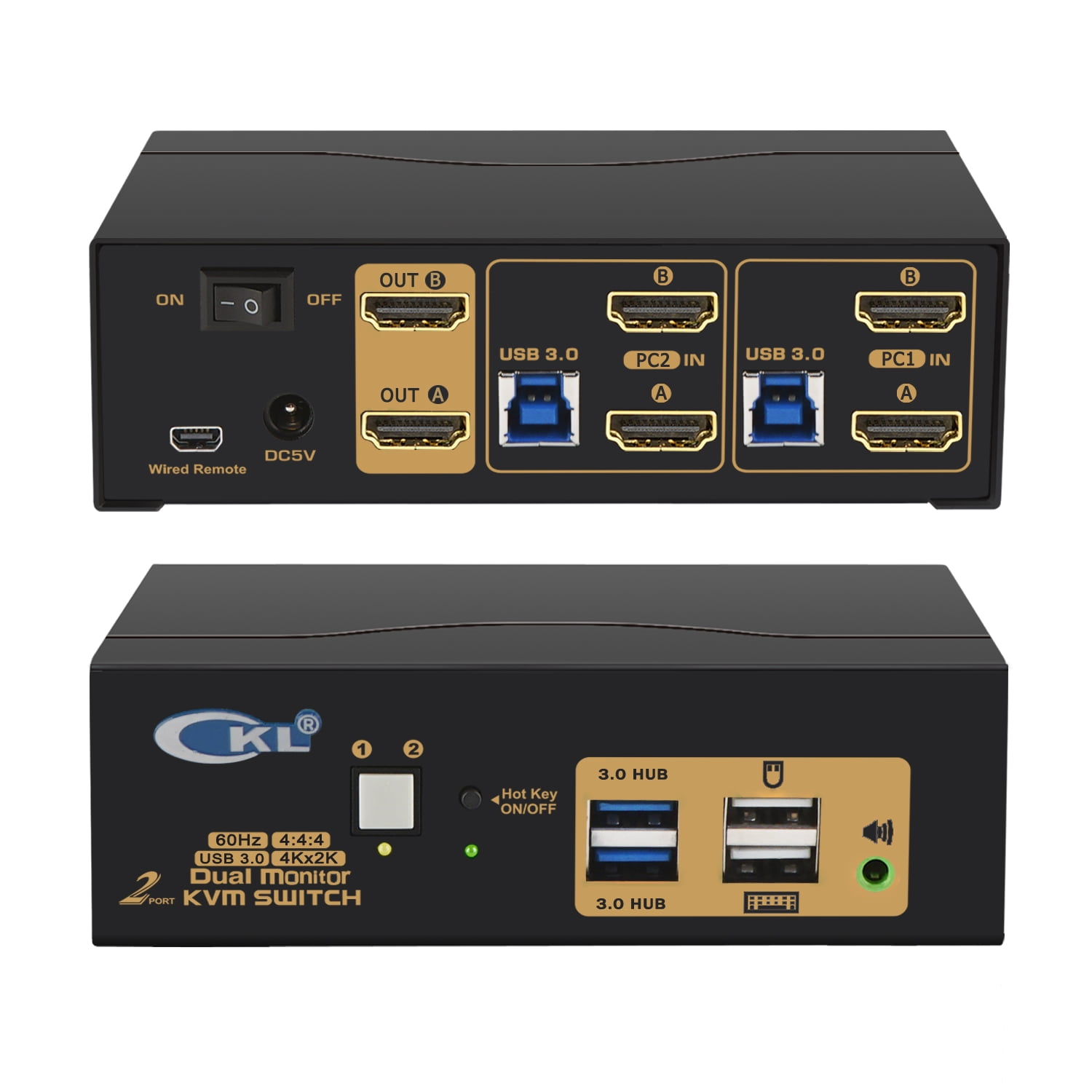 Forstyrre fusion Abe CKL 2 Port USB 3.0 HDMI KVM Switch Dual Monitor 4K 60Hz for 2 Computers  Sharing 2 Monitors and Peripherals 922HUA-3 - Walmart.com