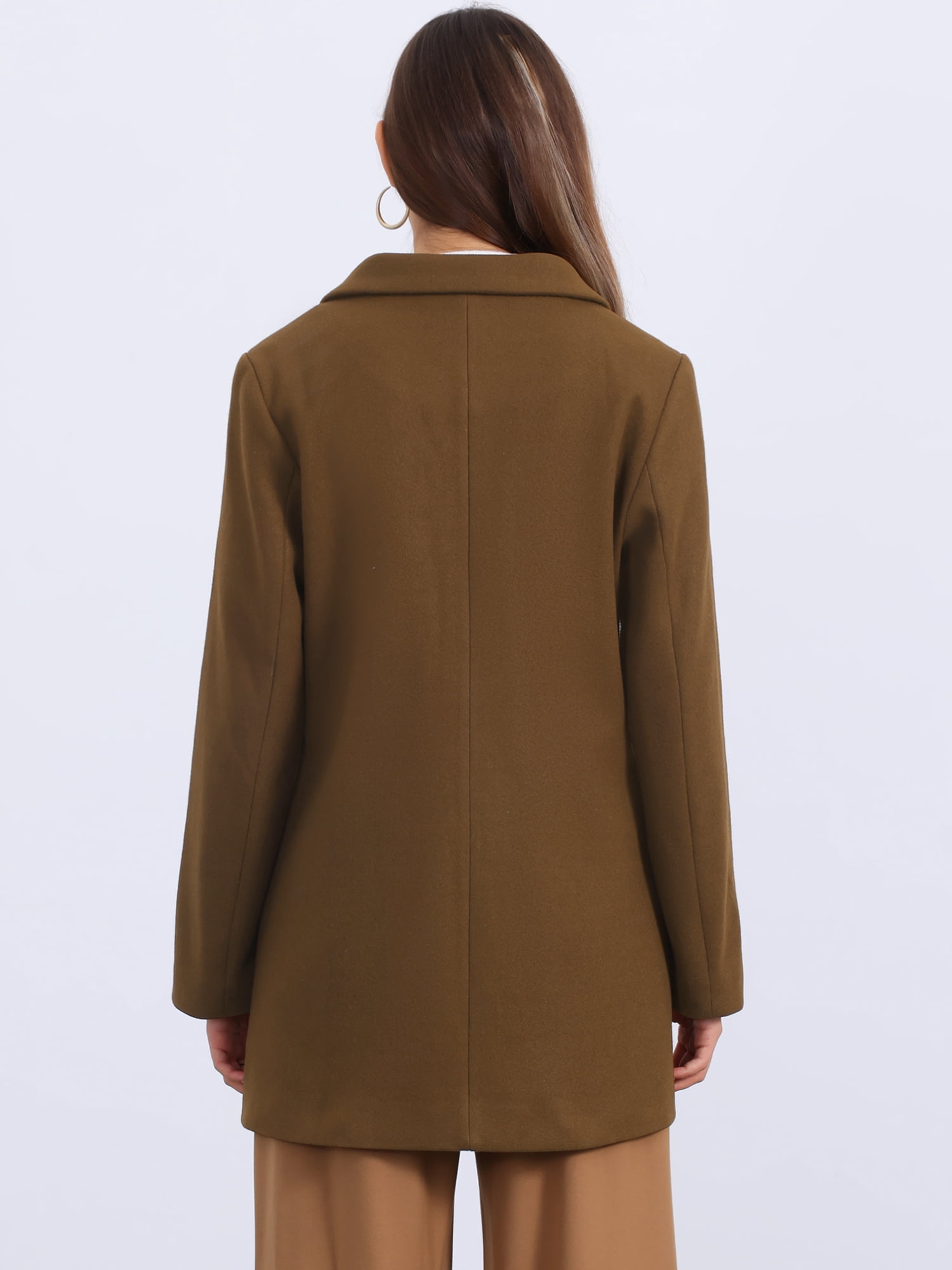 DARING DIVA Women's Winter Overcoat Mid-Long Notch Lapel Peacoat with Pockets XL Brown