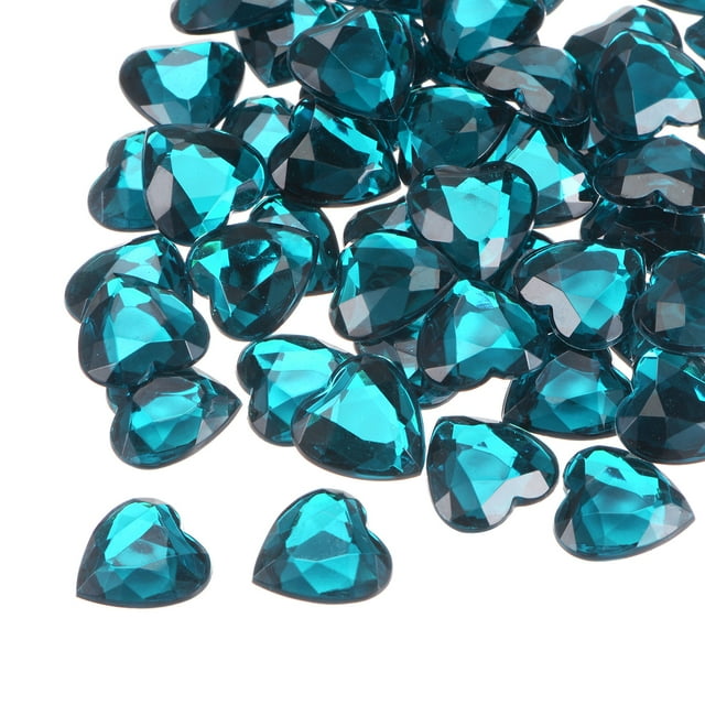 Unique Bargains 40 Pcs Acrylic Heart Rhinestone 15mm Flat Back Plastic Gems for Jewelry Making, Blue