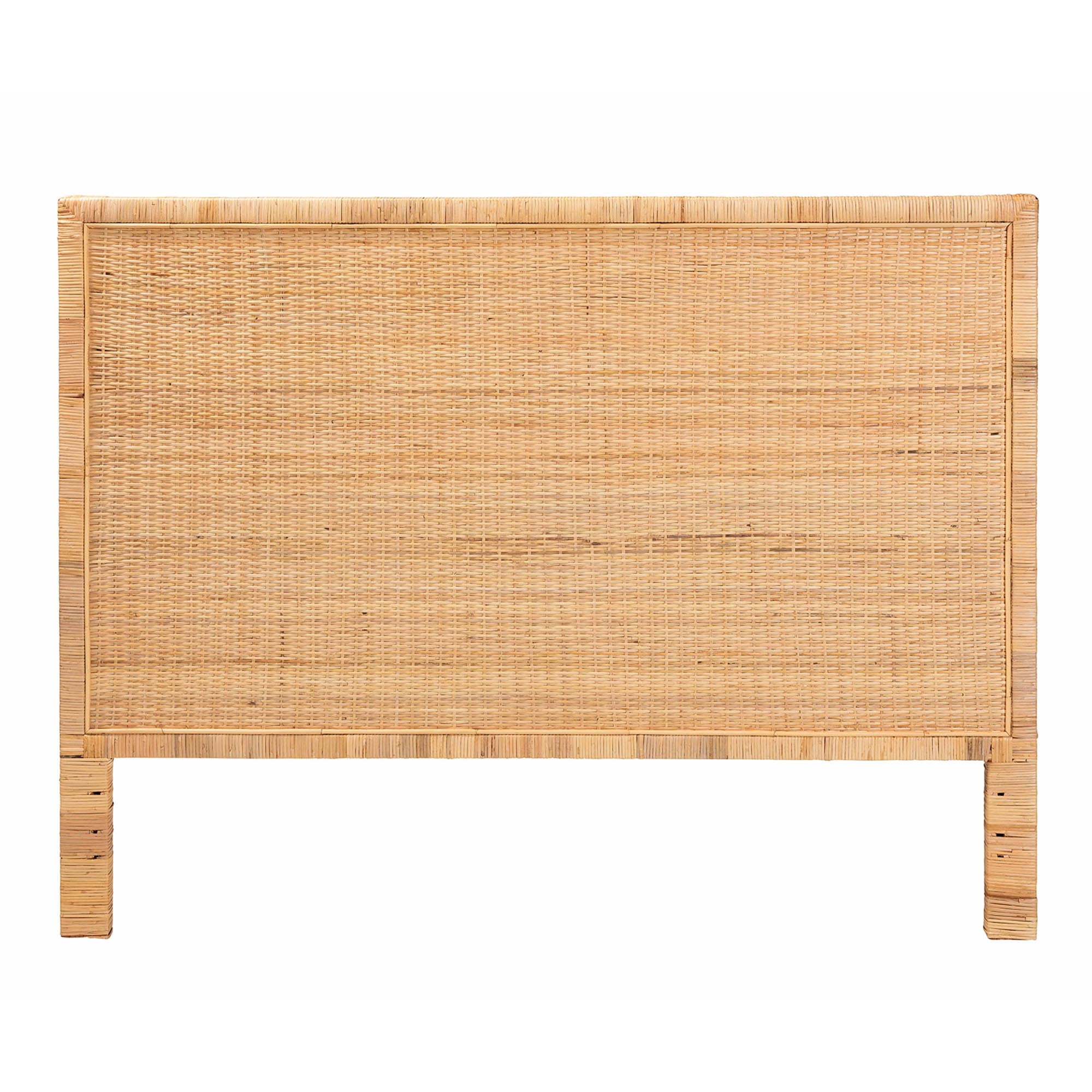 Baxton Studio Adelyn Modern Bohemian Natural Brown Rattan and Mahogany Wood Queen Size Headboard