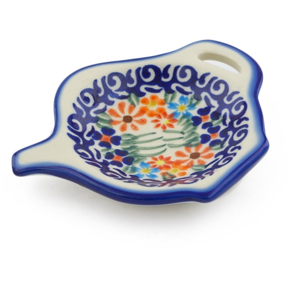 Polish Pottery 4¼-inch Tea Bag or Lemon Plate (Blissful Daisy Theme) Hand Painted in Boleslawiec, Poland Certificate of Authenticity