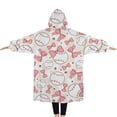 thumbnail image 2 of Oversized Wearable Blanket Hoodie,Pink Baseballs with Bows Pattern Sherpa Blanket Hoodie with Super Pockets,Super Warm Fuzzy Pullover for Women & Men, 2 of 6