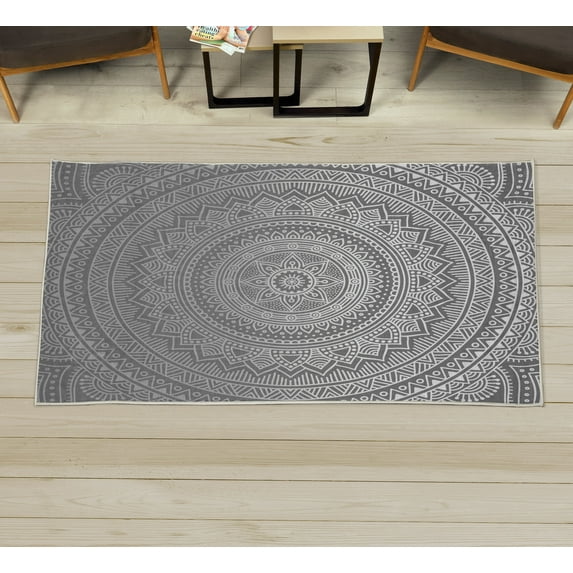 Mandala Decorative Rug, Abstract Floral Design with Themes Native South East Folkloric Illustration, Quality Carpet for Bedroom Dorm and Living Room, 6 Sizes, Taupe Grey, by Ambesonne