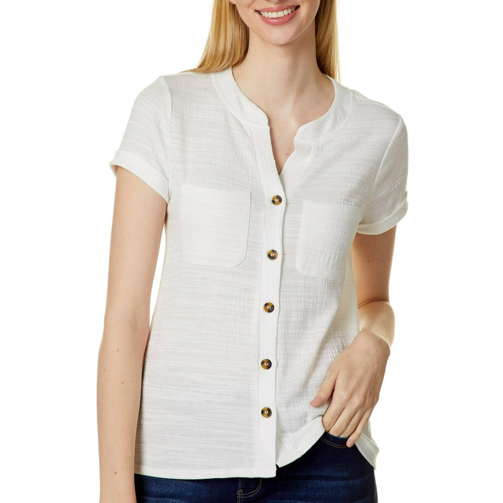 Cable & Gauge Cable & Gauge Womens Solid Button Down Chest Pocket Top