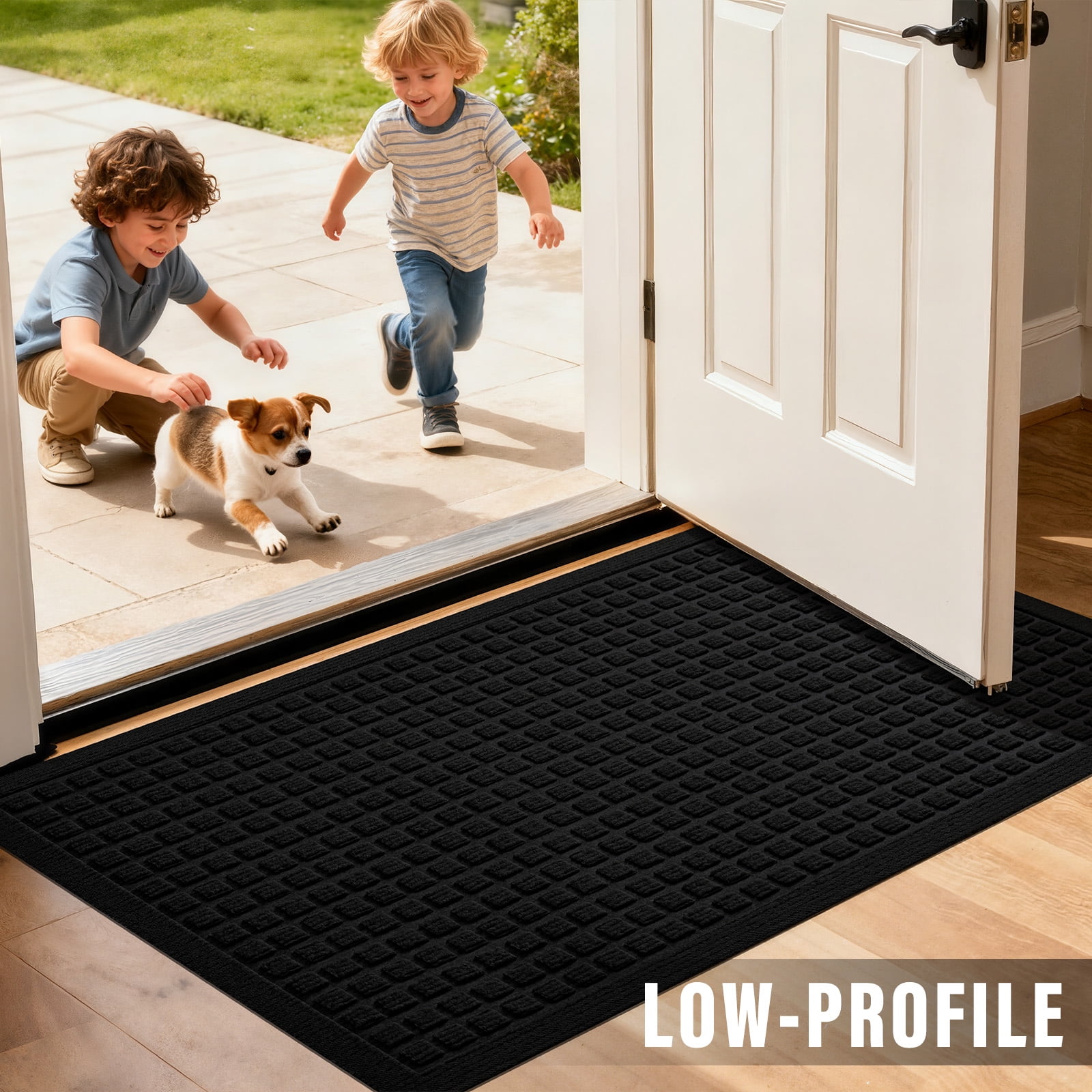 Front Doormat Non Slip Outdoor Mat 24"x36", Dirt Trapper TPE Welcome Mats Outdoor Indoor Rug, Durable Easy Clean Low Profile Doormat for Garage ,Entryway ,Patio ,High Traffic Areas, Black