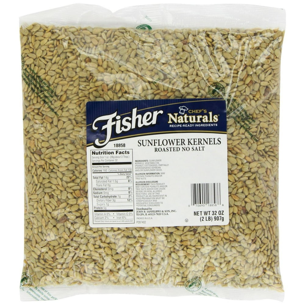 3 PACKS Fisher Sunflower Kernels, Roasted, No Salt, 2Pound Packages