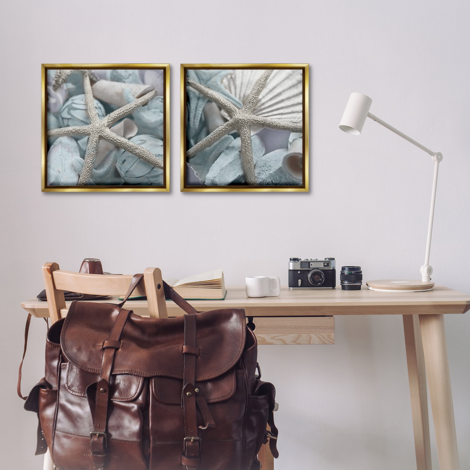 Stupell Industries Dry Distressed Starfish Nautical & Beach Photography Gold Floater Framed Canvas Art Print Wall Art, 18 x 18, Set of 2