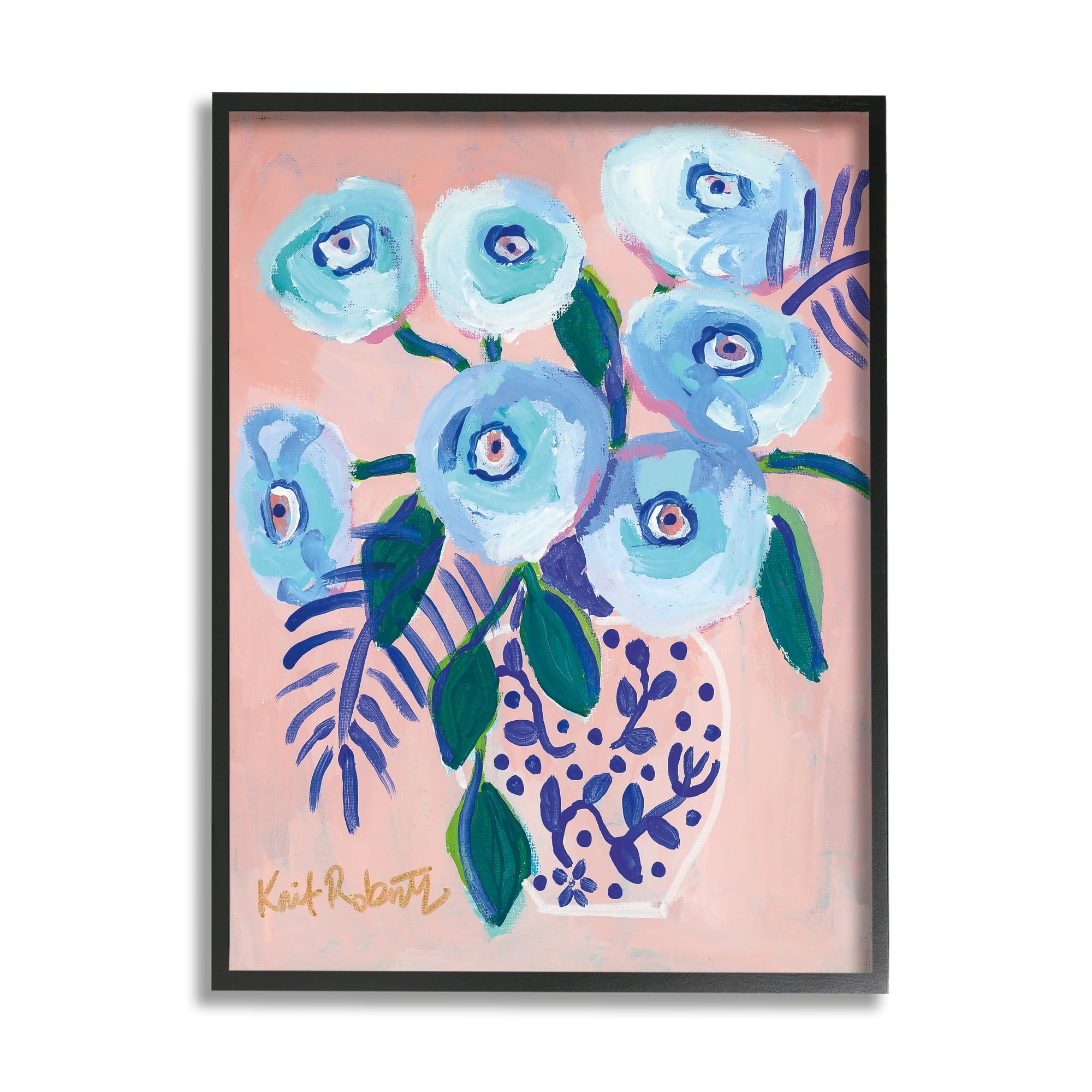 Stupell Industries Light Turquoise Eyed Poppies Traditional Abstract Flower Painting,24 x 30, Design by Kait Roberts