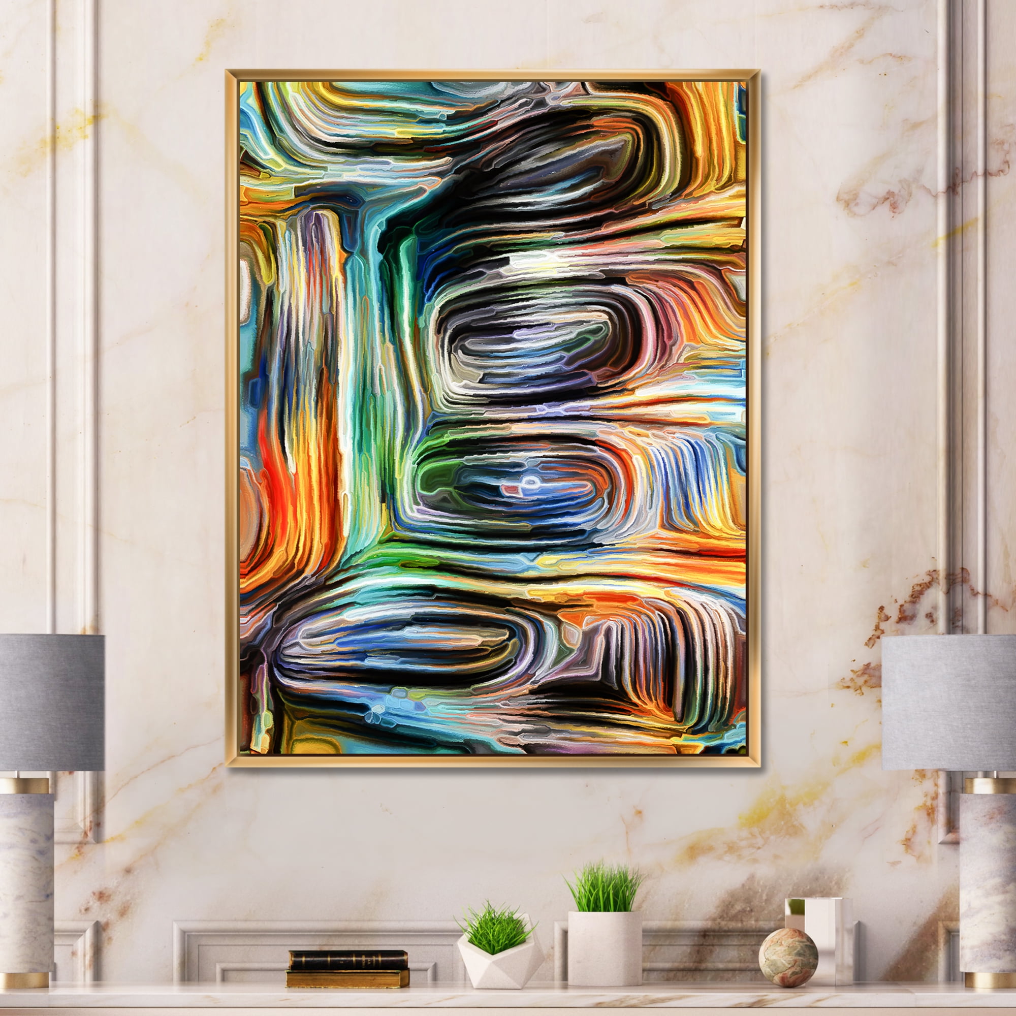 Designart 'Colour Spiral Fusion VII' Modern Framed Canvas Wall Art Print