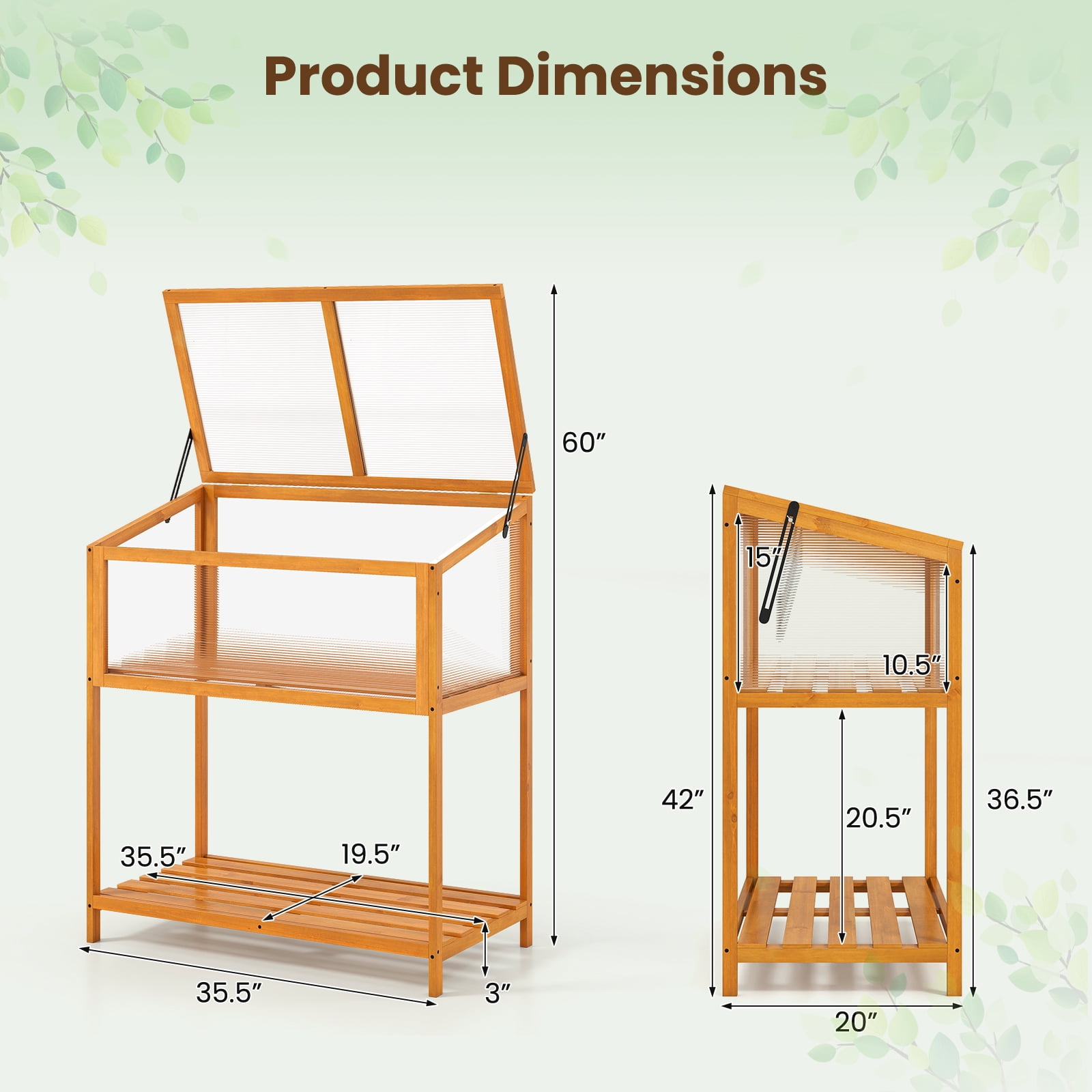 Gymax Wood Cold Frame Greenhouse w/Transparent Openable Roof & Slatted Storage Shelf